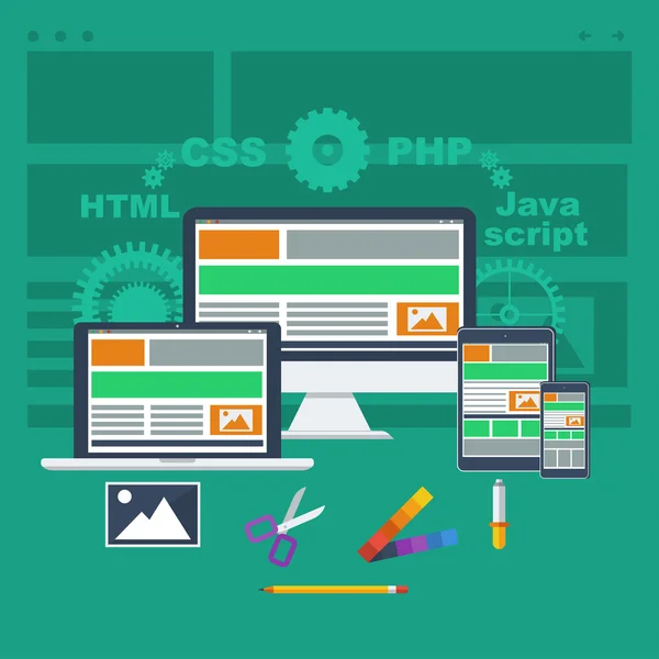 Conceito de desenvolvimento web estilo plano —  Vetores de Stock