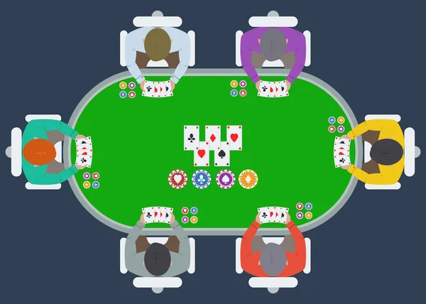 Mesa de poker com jogadores —  Vetores de Stock