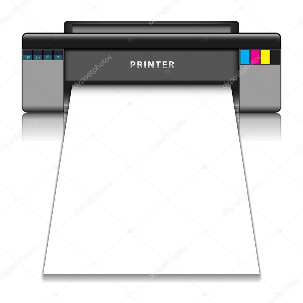 Printer isolated on white background with blank paper poster