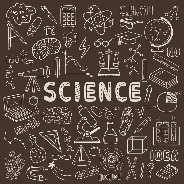 Educación Ciencia Conjunto Elementos Dibujados Mano Vectoriales — Vector de stock