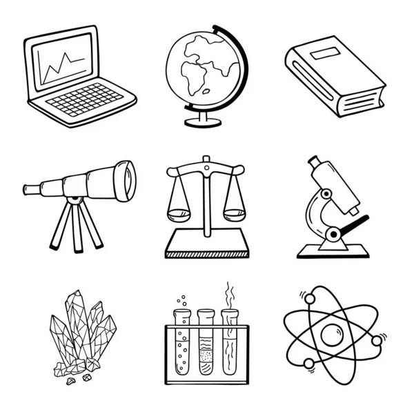 科学と教育 9個のベクトル手描きドードルスタイル要素のセット — ストックベクタ