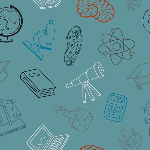 科学と教育 ドードルスタイルのベクトルハンド描画要素のシームレスなパターン — ストックベクタ