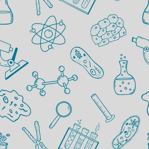 Chemie Biologie Bezproblémový Vzor Vektorových Ručně Kreslených Prvků Stylu Doodle — Stockový vektor
