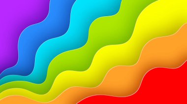 Gökkuşağı renkli kağıt kesim şekilleriyle parlak yaz arkaplanı.