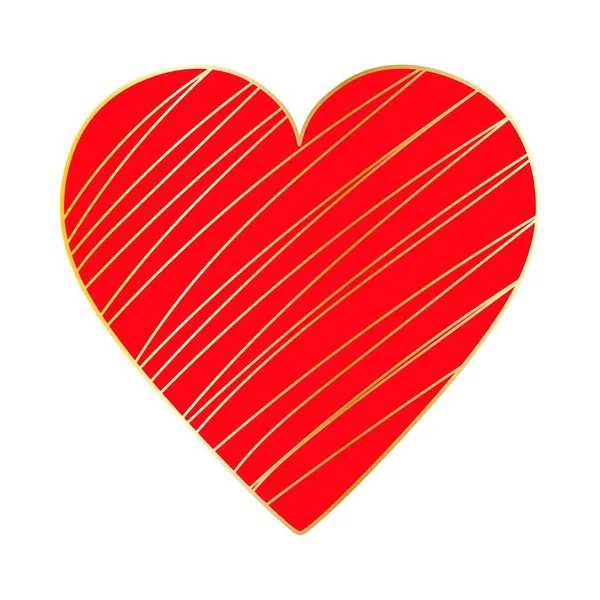 Szczęśliwych Walentynek Wielkie Czerwone Serce Złotymi Liniami — Wektor stockowy
