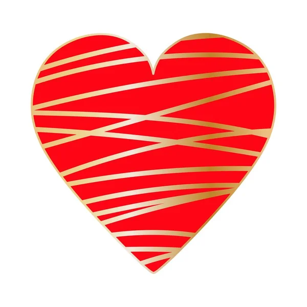Sevgililer Günün Kutlu Olsun Altın Kurdele Desenli Büyük Kırmızı Kalp — Stok Vektör