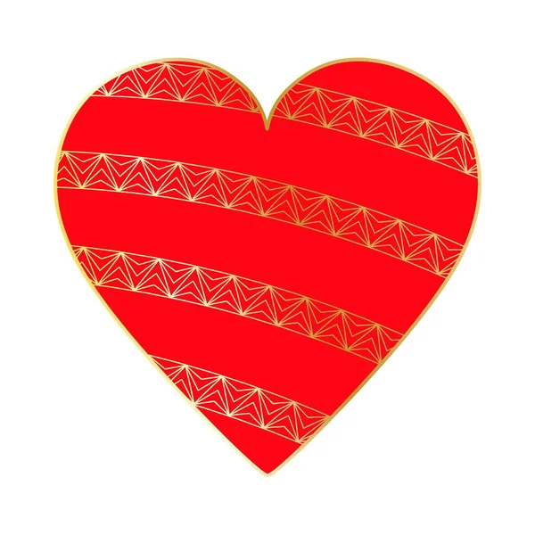 Šťastného Valentýna Velké Červené Srdce Zlatými Ozdobnými Pruhy — Stockový vektor