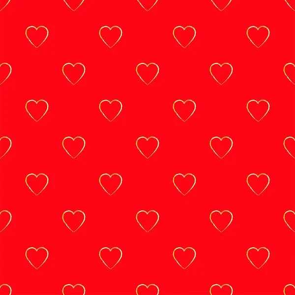 Happy Valentine Day Seamless Pattern Golden Hearts Bright Red Background — Stock Vector