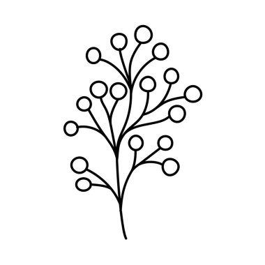 Böğürtlen dalı. Doodle vektör çizimi. Beyaz arkaplanda izole edilmiş tek elle çizilmiş element. Tebrik kartları, posterler, çıkartmalar ve mevsimlik tasarımlar için.