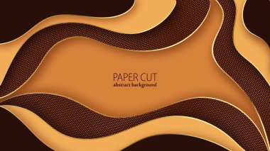 Kağıt kesim tarzında soyut lüks bir geçmiş. Kahverengi ve altın dalgalı katmanlar. Vektör illüstrasyonu.