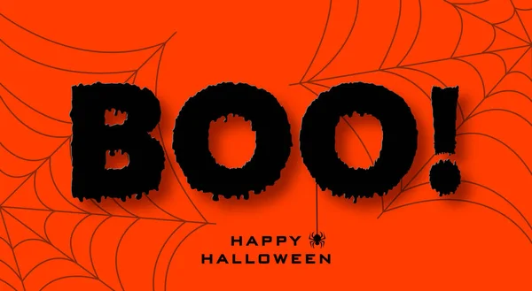 Banner Halloween Estilo Corte Papel Texto Negro Sobre Fondo Naranja — Vector de stock