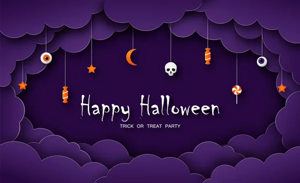 Feliz Tarjeta Felicitación Halloween Estilo Corte Papel Símbolos Halloween Sobre — Vector de stock