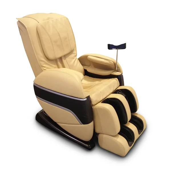 Kahverengi deri rahat uzanmış masaj koltuğu. Shiatsu ile,
