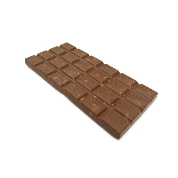 Chocolade repen met noten van amandelen liggen op witte achtergrond — Stockfoto