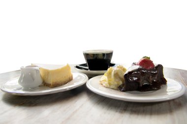 Flourless çikolatalı kek çilek, peynir pasta kek ve co