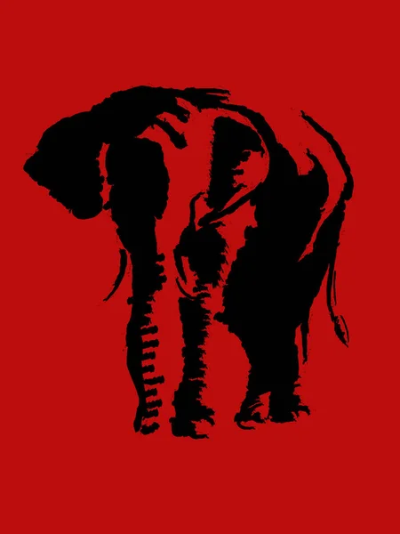 Pincelada Elefante Mamífero Sobre Fondo Rojo Concepto Arte Línea Vectorial — Vector de stock