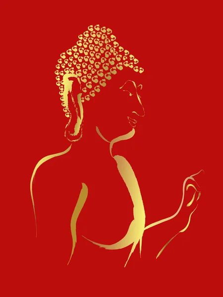 Buddha Dorado Con Borde Dorado Sobre Fondo Rojo Concepto Arte — Vector de stock