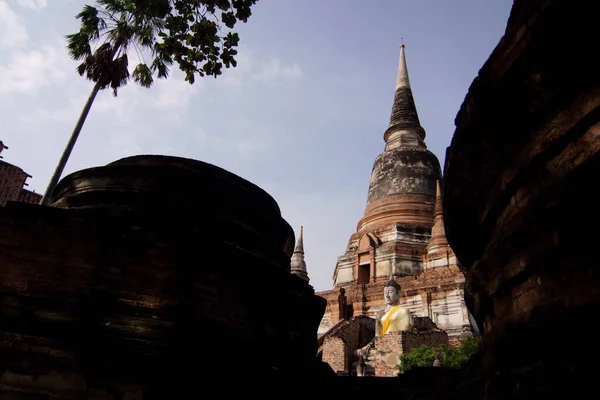 Buddhistický Stát Před Pagodou Wat Yai Chai Mongkhon Ayutthaya Thajsko — Stock fotografie