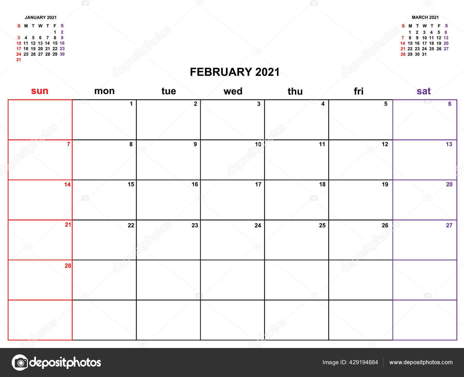Acrobatiek rollen de ober Calendar Organizer Planner February 2021 Stock Vector Image by ©art8MB  #429194884