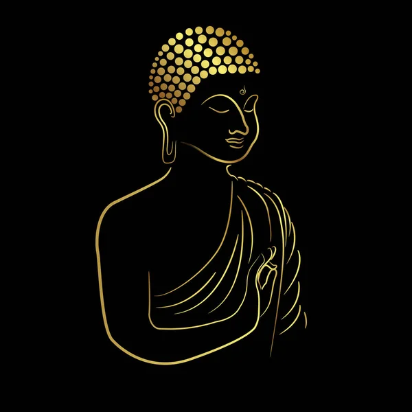 Buddha Dorado Con Pincel Borde Dorado Aislado Blac — Vector de stock