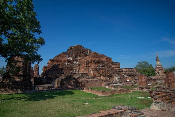 Wat Mahathat Ayuttaya Στο Ιστορικό Πάρκο Ayutthaya Καλύπτει Ερείπια Της — Φωτογραφία Αρχείου