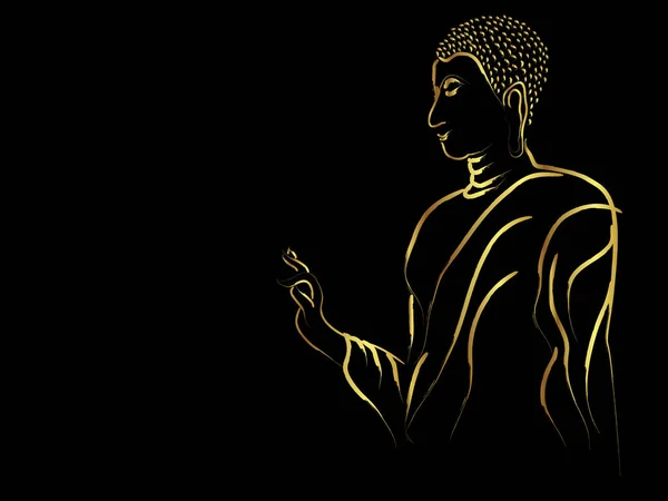 Golden Buddha Berdiri Kuas Lukisan Atas Latar Belakang Hitam - Stok Vektor