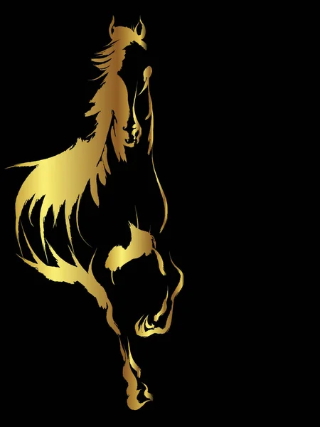Złoty Koń Czarnym Tle Ilustracja Pędzel Malarstwo Izolowane Czarnym Tle — Zdjęcie stockowe