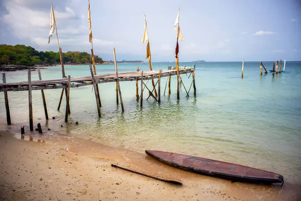 Prachtige Oude Houten Brug Bij Lung Dam Bay Samed Eiland — Stockfoto