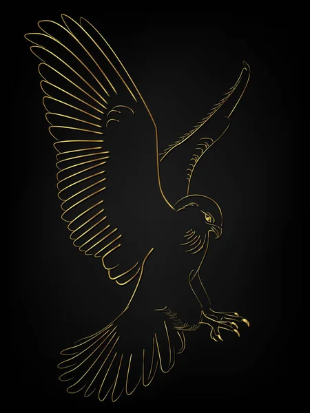 黒の背景の上を飛ぶホーク 黒の背景の上に黄金のボーダータトゥーをイラスト — ストックベクタ