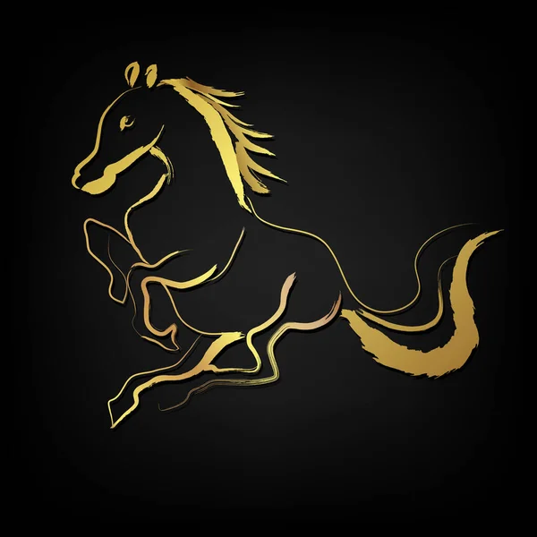 Gyllene Häst Med Pensel Färg Isolat Svart Bakgrund — Stock vektor