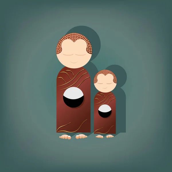 Μοναχός Και Μικρός Μοναχός Περπάτημα Και Ελεημοσύνη Συλλογή Illus Σχέδιο — Διανυσματικό Αρχείο