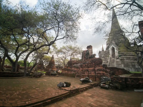 Starożytna Pagoda Wat Phra Sanphet Tajski Buddyjski Starożytny Świątynia Phra — Zdjęcie stockowe