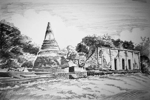 Bouddha Couché Wat Bouddhaisawan Croquis Crayon — Photo