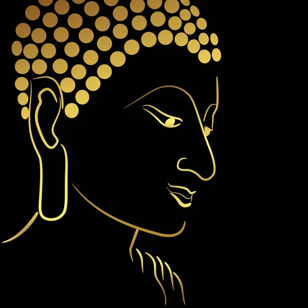 黄金の境界要素を持つ黄金の仏像の頭は黒に隔離されます — ストックベクタ