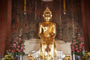 Wat Kalayanamit Woramahawiharn Tapınağı. Antik mimari tarihi eser ve Bangkok, Tayland 'da seyahat merkezi.