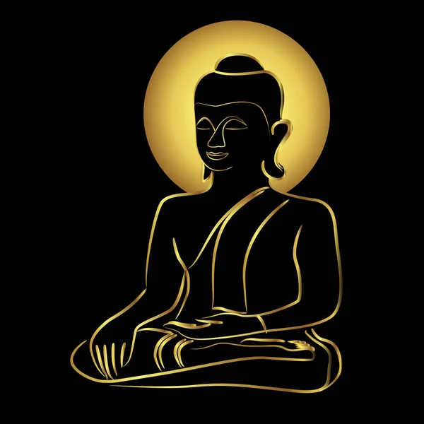 Χρυσή Buddha Ευλογήσει Σκίτσο Χρυσό Συνοριακό Στοιχείο Απομονώσει Μαύρο — Διανυσματικό Αρχείο