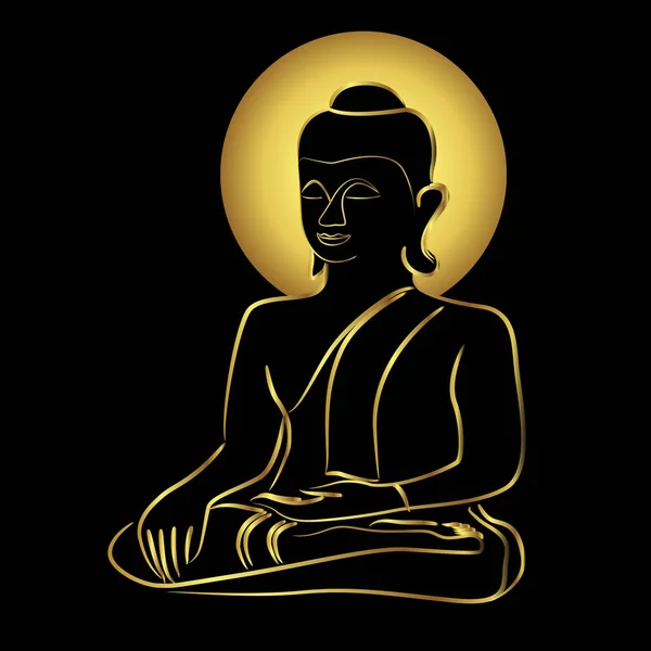 Goldener Buddha Segnet Skizze Mit Goldenem Randelement Isoliert Auf Schwarz — Stockvektor