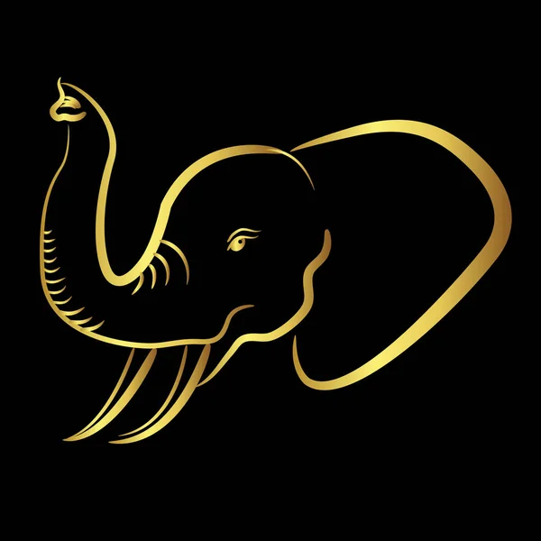Золотая Кайма Слона Черном Фоне Искусство Векторной Линии Дизайн — стоковый вектор