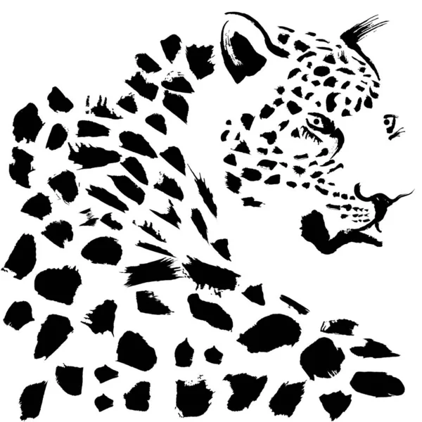 ゴールデンボーダーヒョウ 黒の背景にヒョウの黄金虎 ベクトルブラシストローク絵画アートコンセプトとデザイン — ストックベクタ