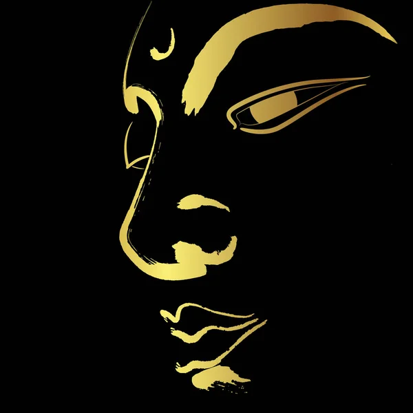 Buddha Zlatým Tahem Štětce Izolovat Černé — Stockový vektor
