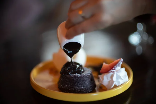 chocolate lava and icecream sweet product on table