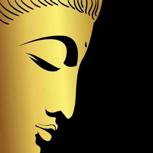 Ansikte Buddha Med Gyllene Gräns Isolat Svart Bakgrund — Stock vektor