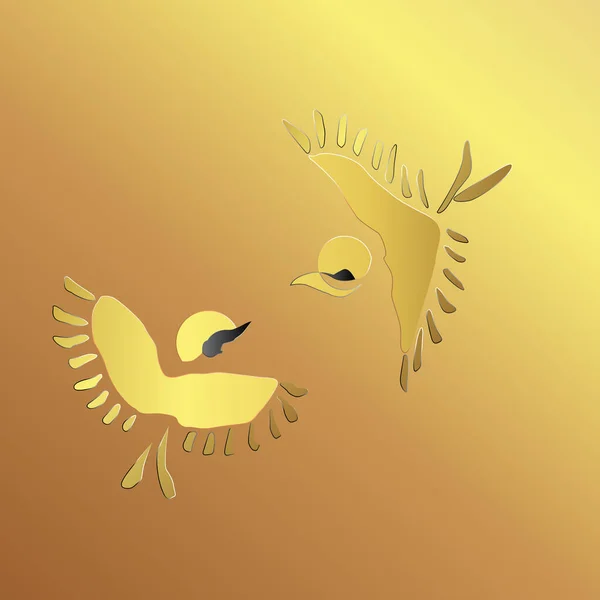 Paar Vogels Vliegen Gouden Achtergrond Als Logo Achtergrond Vector Aquarel — Stockvector