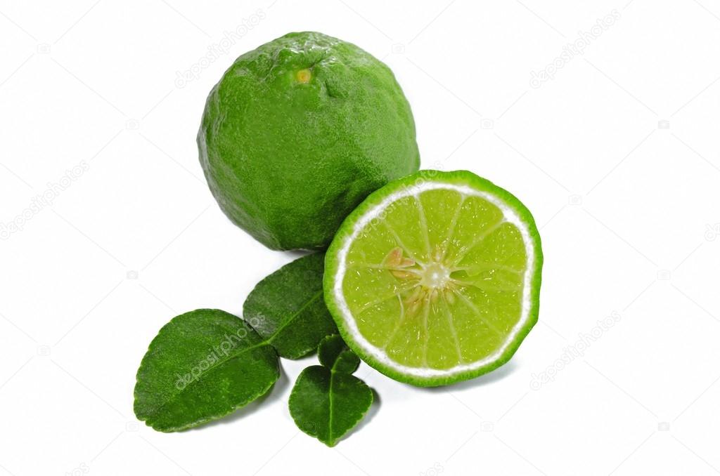 Kaffir lime with leaves isolated on white background