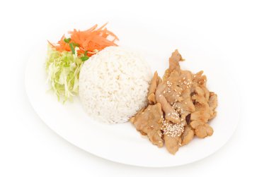 Korece Marine domuz eti pilav izole beyaz arka plan üzerinde