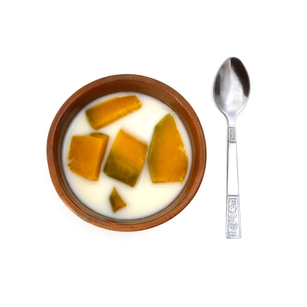 Coconut Milk Stewed Pumpkin (Colorful native Thai style dessert) — Stock Photo, Image