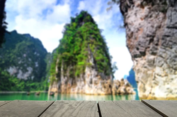 Defocused and blur image of terrace wood and beautiful Jetty walkway Guilin Thailand at suratthanee for background usage — Stock Photo, Image