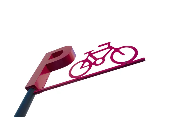 Cartel de estacionamiento de bicicletas contra fondo blanco — Foto de Stock