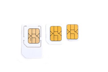 Simcard ve micro simcard beyaz arka plan üzerinde cep telefonu için