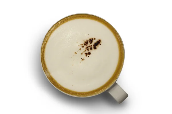 Topview z Cappuccino kawa kubek na białym tle. — Zdjęcie stockowe